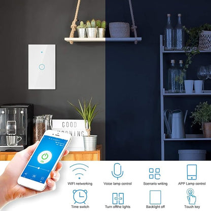 Wi-Fi Wall Switch, WiFi Remote Control Switch WiFi Touch Screen Switch Single Circle for Alexa for 1‑Way AC 90‑250V (White)
