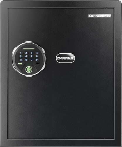 KornerBatl 30 lb Biometric Gun Safe, 4 Handgun Storage with Rack | 30 Fingerprints, PIN Unlock, Backlit Keypad, Silent Access, LED Light, Emergency Keys, 1.71 Cu. Ft.