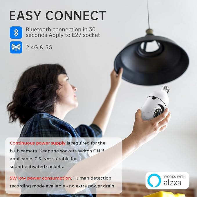 Light Bulb Security Camera 2 Packs, 5G&2.4GHz 2K Security Cameras Wireless Outdoor 360° PTZ Cameras for Home Security with Color Night Vision, 2 Way Talk, AI Human Detection, Screw in Light Socket