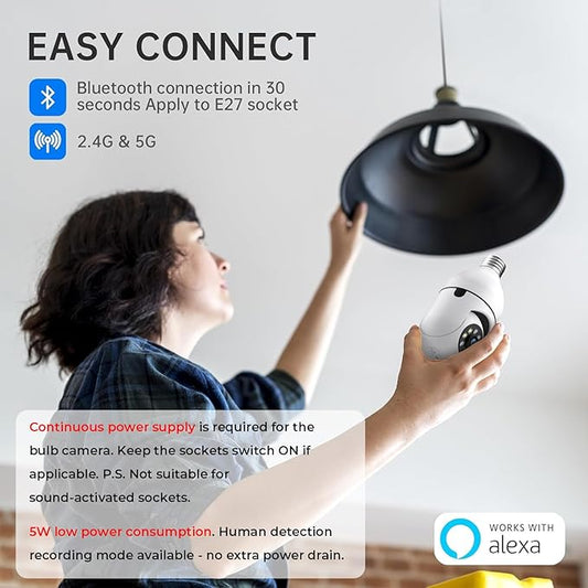 Light Bulb Security Camera 2 Packs, 5G&2.4GHz 2K Security Cameras Wireless Outdoor 360° PTZ Cameras for Home Security with Color Night Vision, 2 Way Talk, AI Human Detection, Screw in Light Socket
