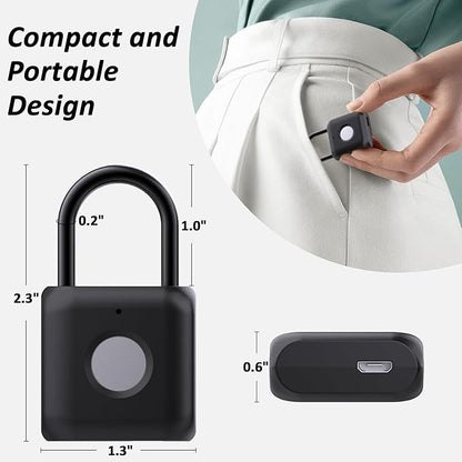 Pothunder Fingerprint Padlock, Smart Padlock, Locker Lock, Combination Lock, Fingerprint Lock with APP Unlock, USB Rechargeable, Suitable for Gym Locker, Door, Locker(Black)