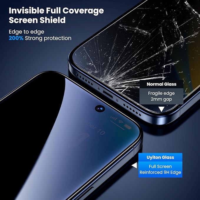 Uyiton for iPhone 16 Pro Max Privacy Screen Protector, [Easy to Install] [Zero Bubble] Shatterproof Full Coverage Anti-Fingerprint & Scratch Proof Tempered Glass, 2 Pack