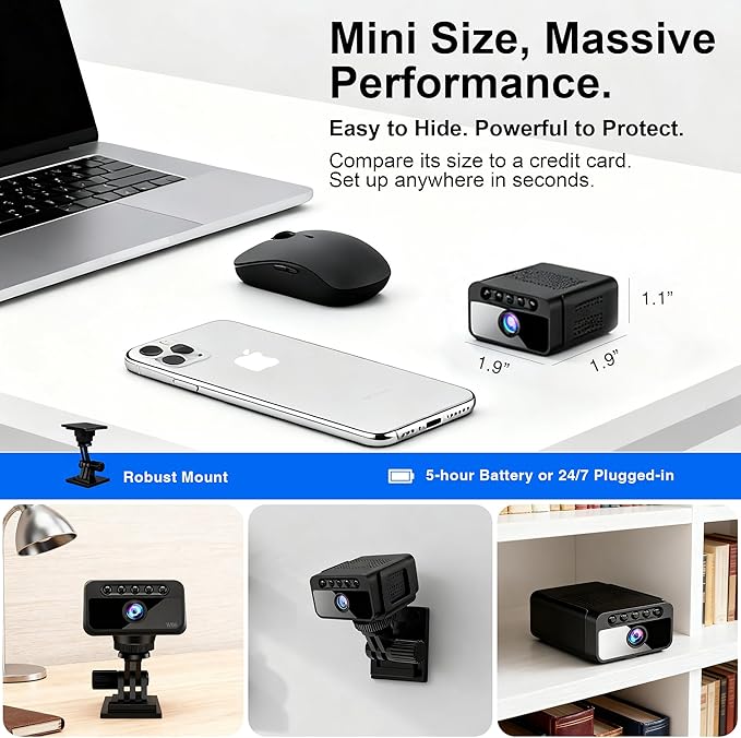 Hidden Camera with Cloud, 4K HD WiFi Mini Spy Camera 150° View Video, Wireless Indoor Surveillance Secret Camera, Smart AI Motion Detection/Night Vision for Home Security Small Nanny Cam (Black-4K)