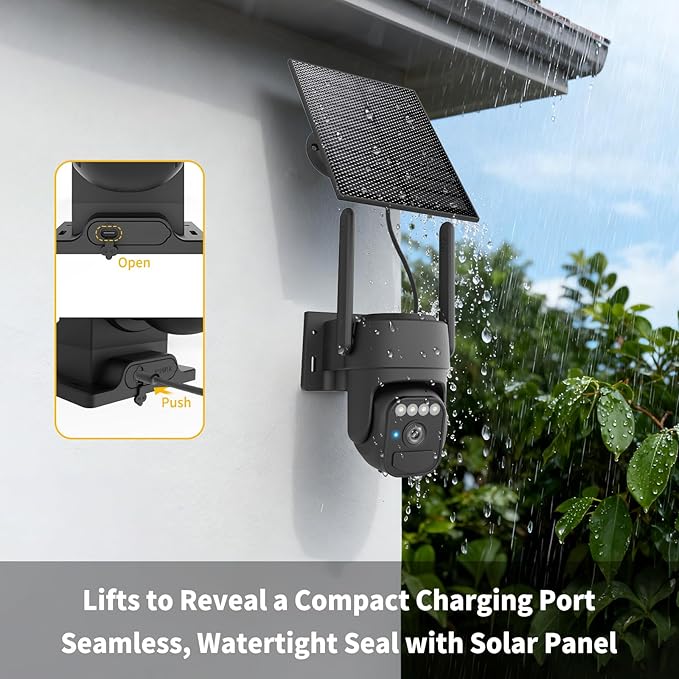 WY-LINK Solar Camera Outdoor Wireless, 360° Cameras for Home Security, Two-Way Talk, Auto Tracking, Light Alarm, Color Night Vision (Black)