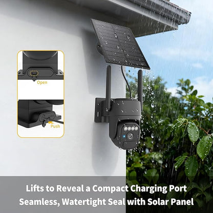 WY-LINK Solar Camera Outdoor Wireless, 360° Cameras for Home Security, Two-Way Talk, Auto Tracking, Light Alarm, Color Night Vision