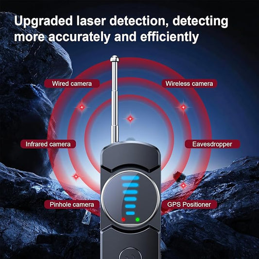 Hidden Camera Detector, AI Anti Spy Bug Detector with RF Signal Scanner, WiFi Finder, GPS Tracker Detector, Listening Device Finder, 6-in-1 Portable for Travel Hotel Bathroom Car Office (Black)