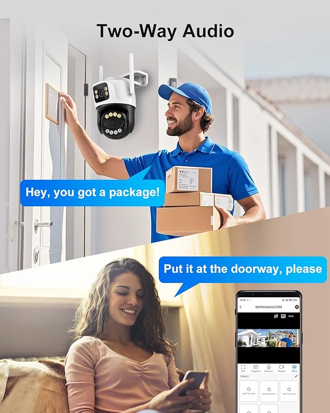 6MP Dual Lens Wireless Outdoor Security Camera Outdoor, WiFi Home Survaillance Camera, PTZ, 355°Pan, 90° Tilt, Human Detection & Auto Tracking, 2-Way Audio, IP66, 24/7 Recording,Night Vision