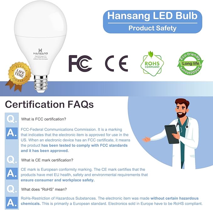 8 Pack Ceiling Fan Light Bulbs E12 Base, 60Watt Equivalent, 6000K Cool Daylight, A15 Small Candelabra Base Chandelier Bulbs, 600LM, 120V, CRI 85+, Non-dimmable