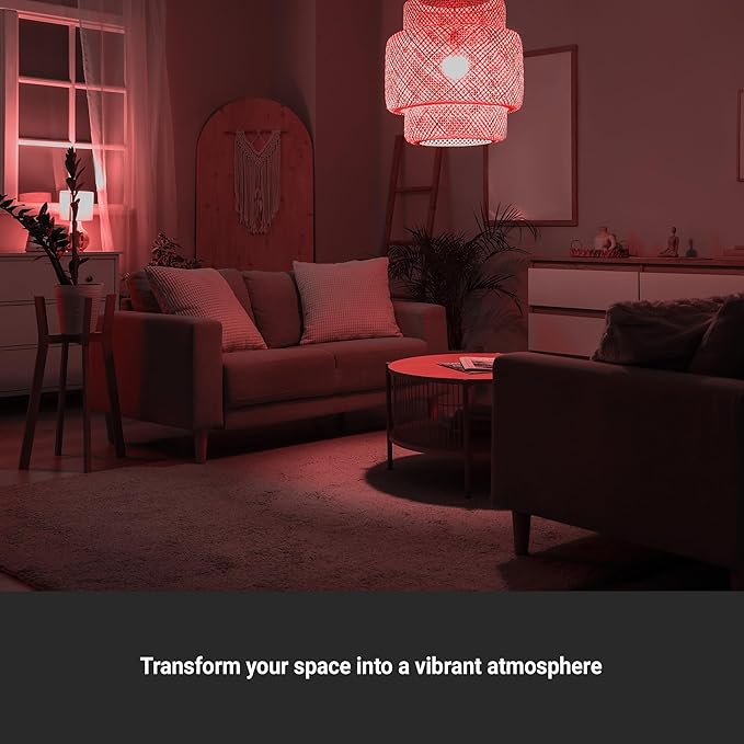 Leona Smart Bulb, RGB Color Changing +Tunable White, WiFi, E26 Base, 9W LED, 800 Lumens, App-Controlled, Voice Compatible, 2700K-6500K (4-Pack)