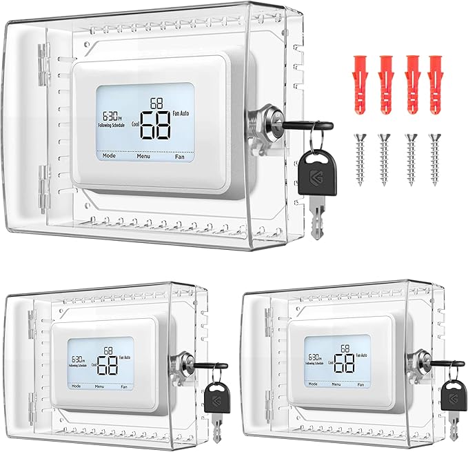 Gedreew 3 PCS Large Thermostat Lock Box Cover with Key, Clear Thermostat Cover with Lock Compatible With Honeywell Thermostat On Wall, AC Lock Box Cover with Key Fits Thermostats 5"H x 6" W or Smaller
