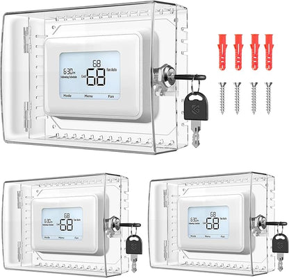 Gedreew 3 PCS Large Thermostat Lock Box Cover with Key, Clear Thermostat Cover with Lock Compatible With Honeywell Thermostat On Wall, AC Lock Box Cover with Key Fits Thermostats 5"H x 6" W or Smaller