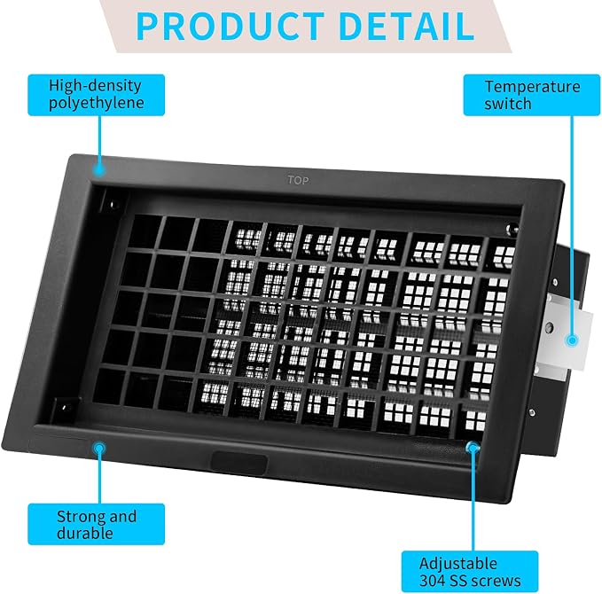 Crawl Space Foundation Vent Cover Automatic 8x16 Inch, Black 10 Pack | Auto Open/Close at 40°F-70°F, Freeze Protection & Energy Saving, DIY Replacement for House, Mobile Home & Skirting, Plastic