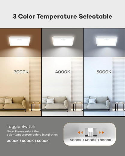 Annaror 12in Motion Sensor Ceiling Light Wired, 3000K 4000K 5000K Selectable, 24W Flush Mount Square Motion Ceiling Light with 3 Timer for Closet Porch Stairs Hallway, White