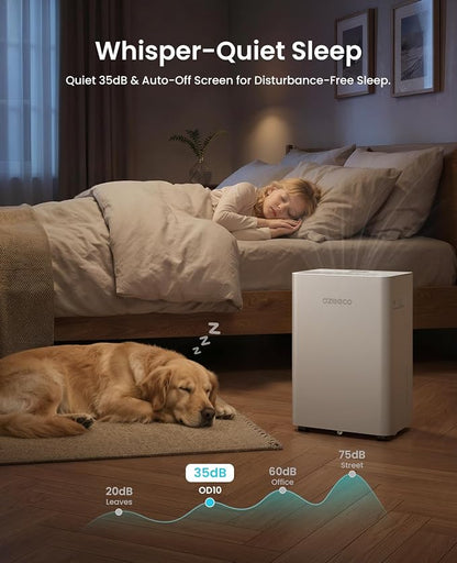 Dehumidifier for Basement up to 2500 Sq.Ft, ozeeco Home Dehumidifier Max 34 Pint/Day, with 0.45 Gal Water Tank, Drain Hose, Ultra Quiet, Child Lock, 24H Timer for Bedroom, Bathroom, RV