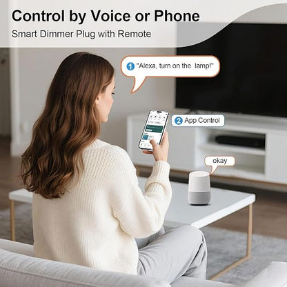 2PCS Dimmer Switch, Smart Light Switch Remote with Alexa Wireless | Single Pole Wireless Switch for Dimmable LED/CFL/Incandescent Light, 6-Level Brightness Adjustment, Bluetooth Voice Control