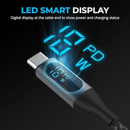 SABRENT USB-C to Lightning Cable with Smart Display, 1M/3.3FT Long, Apple MFI Certified, 60W Charging and 480Mbps Data Transfer Speeds, for Phones, iPads, iPods, MacBooks (CB-C2L1)