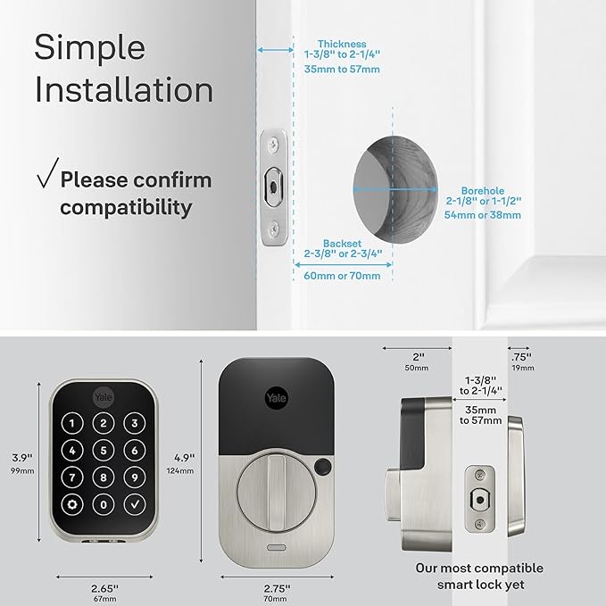 Yale Assure Lock 2 Plus Apple Home Keys, Satin Nickel Keyless Entry Door Lock with Wi-Fi Connected Touchscreen Keypad for Code Entry, YRD450-N-CB1-619