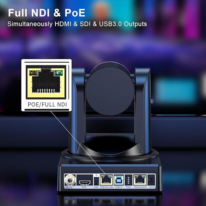 Full NDI Camera 20X Optical Zoom PTZ Camera with HDMI/SDI/USB3.0/POE IP HD 1080p60 for Live Streaming,Video Conferencing and Church Events, Compatible with vMix/Zoom/OBS(Full NDI Non-HX2 HX3)