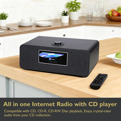 MS5 Upgrade Premium Internet Radio,Spotify HiFi,Bluetooth Stereo System for Home with CD Player,FM Radio, Acoustic Wood Cabinet,AUX & USB Input,50 Presets, OKTIV APP & Remote Control- Black Oak