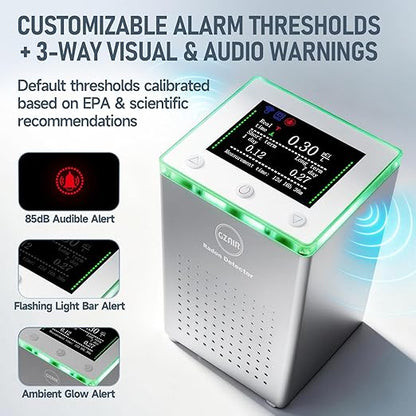 Radon Detector for Home, Pulse Ionization Sensor with 10-Min Results,Long-Term Continuous Monitoring,Radon Monitor with 508 Days Data SD Card,Anti-Interference Radon Tester (Silver-Standard Edition)