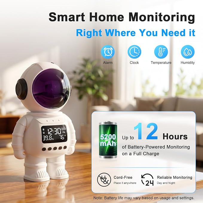 2K Clock Indoor Camera, 2.4G/5G WiFi Cameras for Home Security with Temperature & Humidity Display, 2-Way Audio, AI Motion Detection, Color Night Vision, Baby Monitor & Pet Camera (White)