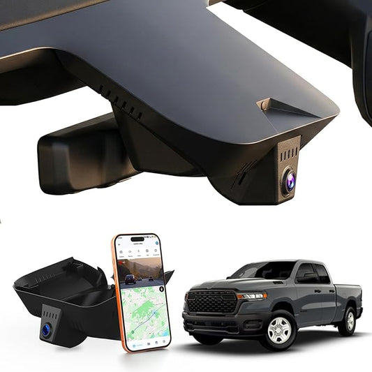 Front 4K Dash Cam fit for Dodge RAM 1500/2500/3500(Large Cover) 2019-2024 Rebel Big Horn Laramie Tradesman TRX SLT Classic,OEM-Style Camera,2160P HDR,5.8GWiFi & APP,GPS,Loop Recording,G-Sensor