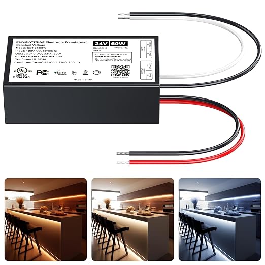 60W Dimmable LED Driver 24V,Triac ELV/MLV LED Transformer Compatible with Lutron&Leviton Switches,Dimmable Led Power Supply for Indoor/Outdoor LED Lights,UL&FCC-Listed