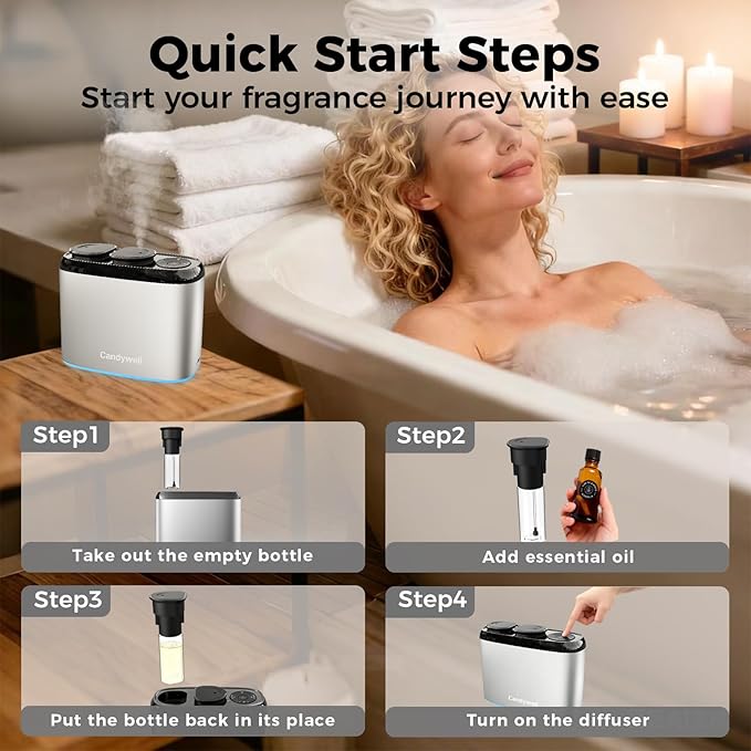 Smart Essential Oil Diffuser with Dual Nozzle & App Control, Waterless Diffuser for 1500 Sq Ft, with 4 Timer & 4 Mist Levels, Hotel Scent Diffuser for Home & Office