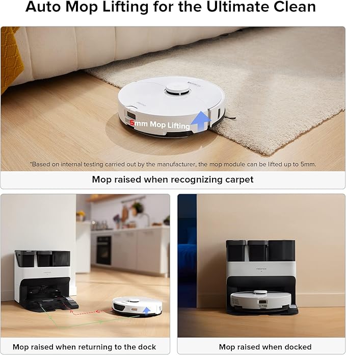 roborock S7 Max Ultra Robot Vacuum and Mop Combo, Auto Mop Drying, Auto Mop Washing, Self-Emptying, Self-Refilling, 5500Pa Suction, Reactive Tech Obstacle Avoidance, White (Renewed)