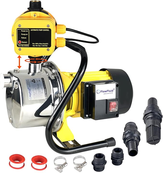 1 HP Shallow Well Jet Pump with Automatic Control for Whole House,110v Water Pressure Booster Pump Smart Pressure with Switch System,Stainless Steel Water Pump for Home Garden Irrigation