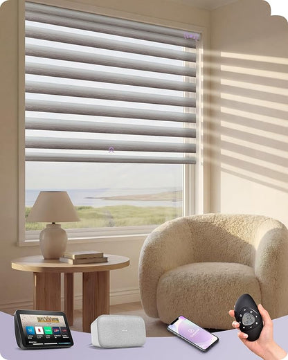 Graywind Motorized Zebra Blinds for Windows, Darkening Smart Blinds with Remote Control, Dual Layer Custom Zebra Shades Work with Alexa, Google Home, Apple Homekit (Gradient Brown)