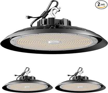 2Pack 600W UFO LED High Bay Light 5000K Daylight, 90,000 Lumens Super Bright, 100-277V Wide Voltage, Commercial High Bay Lighting for Warehouse Factory Gym, 3.3' Cable & US Hook, Plug& Play