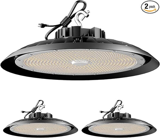 2Pack 600W UFO LED High Bay Light 5000K Daylight, 90,000 Lumens Super Bright, 100-277V Wide Voltage, Commercial High Bay Lighting for Warehouse Factory Gym, 3.3' Cable & US Hook, Plug& Play