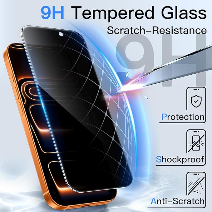 JETech Privacy Screen Protector for iPhone 17 Pro Max 6.9-Inch, Anti-Spy Tempered Glass Film with Easy Installation Tool, 2-Pack