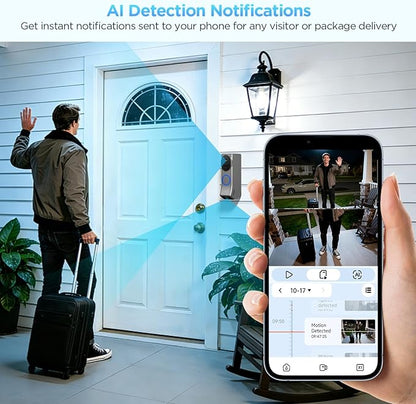 Wireless Battery Video Doorbell Dual Camera 1080P with Chime, 1080P HD, Wireless Battery-Powered & 2,4G Wi-Fi, IR Night Vision, Two Way Audio, AI Motion Detection, Local/Cloud Storage