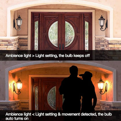 Motion Sensor Light Bulb with Dusk to Dawn, E26 Base, 7W LED(60W Equivalent), Warm White(3000K), Motion Sensitivity, Time and Twilight Setting Adjustable, 2-Pack