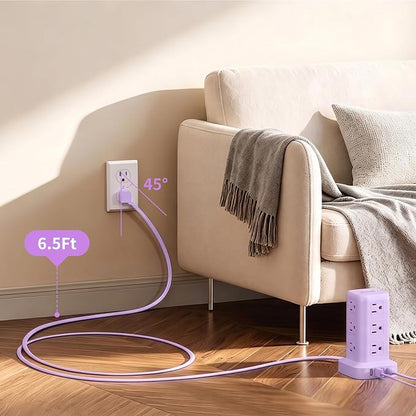 Extension Cord with Multiple Outlets, SMALLRT Power Strip Tower, Outlet Extender with 12 AC Outlets 4 USB, 6.5FT Extension Cord for Home Dorm Room, Office Supplies, Purple