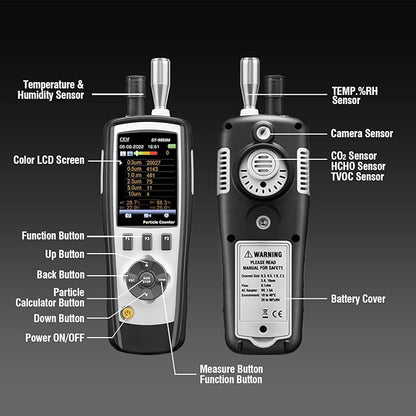 CEM T.ax Included DT-9883M cleanroom Particle Counter PM2.5/10 HCHO CO2 TVOC Air Particle (0.3,0.5,1.0,2.5,5.0,10μm Supports Photos and Camera