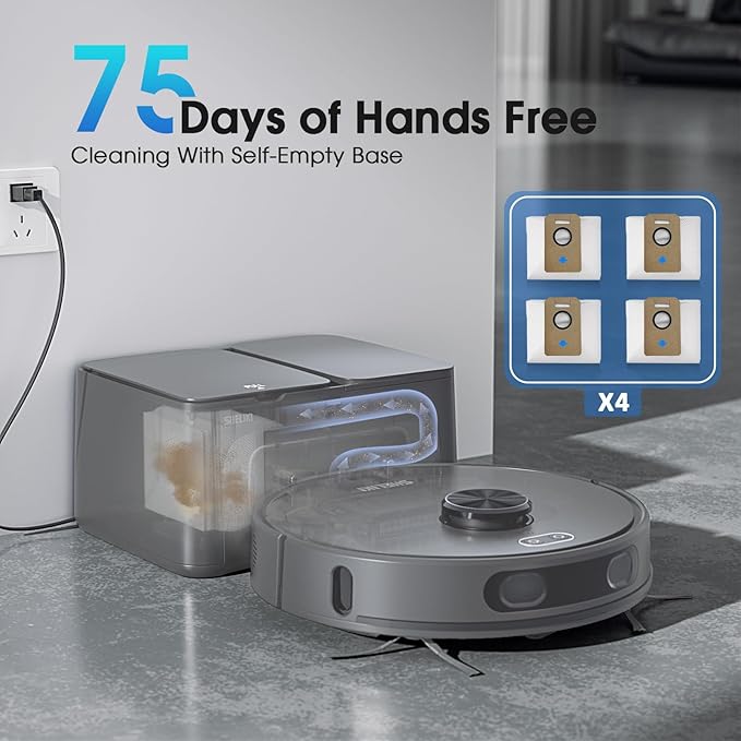Robot Vacuum and Mop Combo, Mapping Robotic Vacuums Cleaner with 75 Days Self-Emptying, LiDAR Navigation Smart & Strong Suction, WiFi/App/Alexa/Voice Control, Quiet for Home Pet Hair Hard Floor Carpet