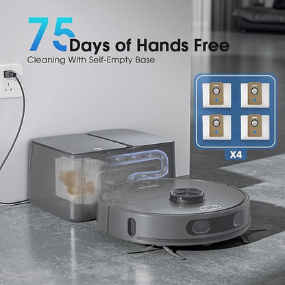 Robot Vacuum and Mop Combo, Mapping Robotic Vacuums Cleaner with 75 Days Self-Emptying, LiDAR Navigation Smart & Strong Suction, WiFi/App/Alexa/Voice Control, Quiet for Home Pet Hair Hard Floor Carpet