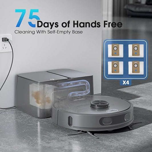 Robot Vacuum and Mop Combo, Mapping Robotic Vacuums Cleaner with 75 Days Self-Emptying, LiDAR Navigation Smart & Strong Suction, WiFi/App/Alexa/Voice Control, Quiet for Home Pet Hair Hard Floor Carpet