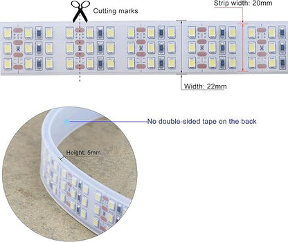 LEDENET 16.4Ft Super Bright Triple Row LED Strip Lights, Daylight White 6000K DC12V 1800LEDs Dimmable Flexible Truck LED Tape Lights, Outdoor Waterproof IP67 Wheel Light Strips