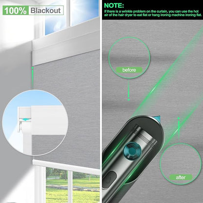 Motorized Blinds with Remote Control，Blackout Roller Shades，Custom Smart Blinds with Valance，Cordless Electric Window Blinds & Automatic Shades(Grey,23" Wx72 H)