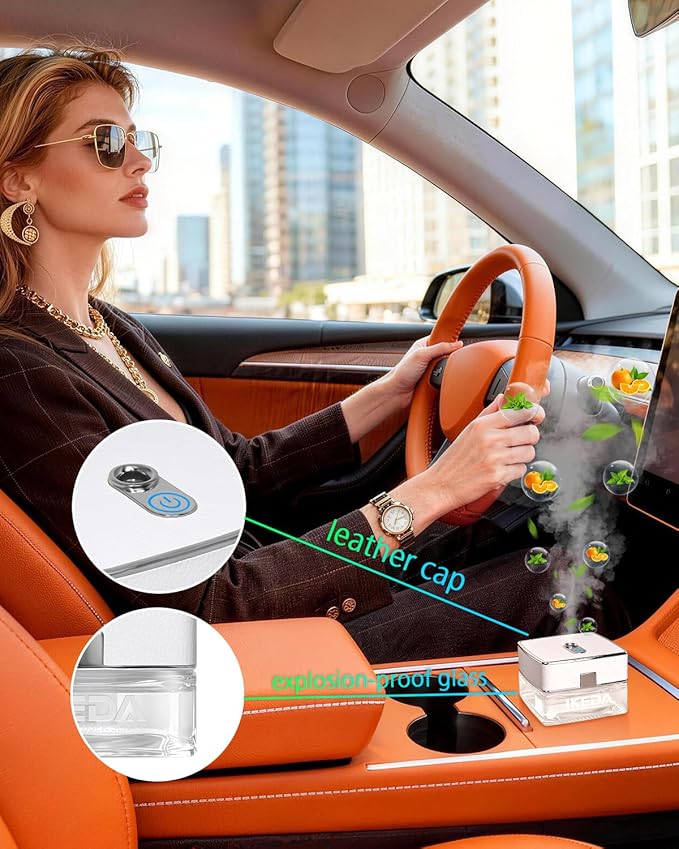 Smart Car Air Fresheners | Luxury Car Aroma Diffuser | with 120ml Long Lasting Perfume | Auto On/Off Car Diffuser | Mini Cube Diffuser for Car, Home by Ikeda (White)