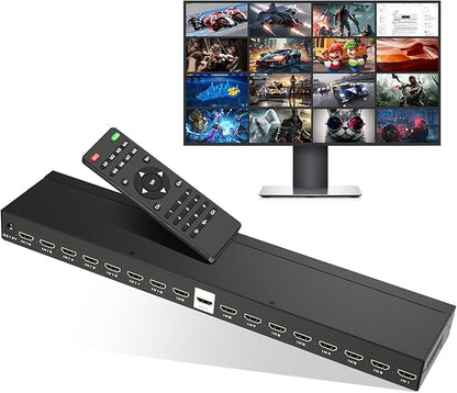 MT-VIKI 4K HDMI Multi-Viewer 16x1 w/IR Remote, 4K@30Hz Seamless HDMI Switcher 16 in 1 Out for PS4/PS5/Security Camera