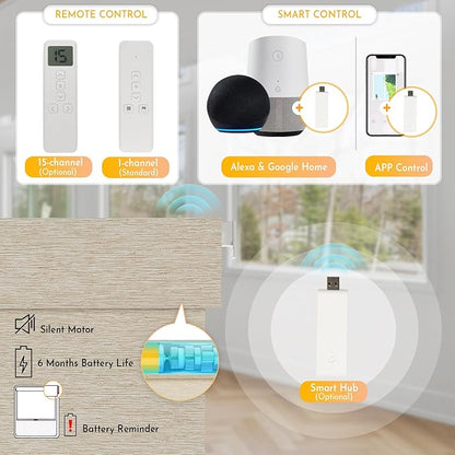 Persilux Smart Motorized Blinds with Remote, No Drill Automatic Roller Shades for Indoor Windows, Blackout Linen Fabric, Electric Blinds for Windows, Nature Khaki C153BO-3, Custom Size