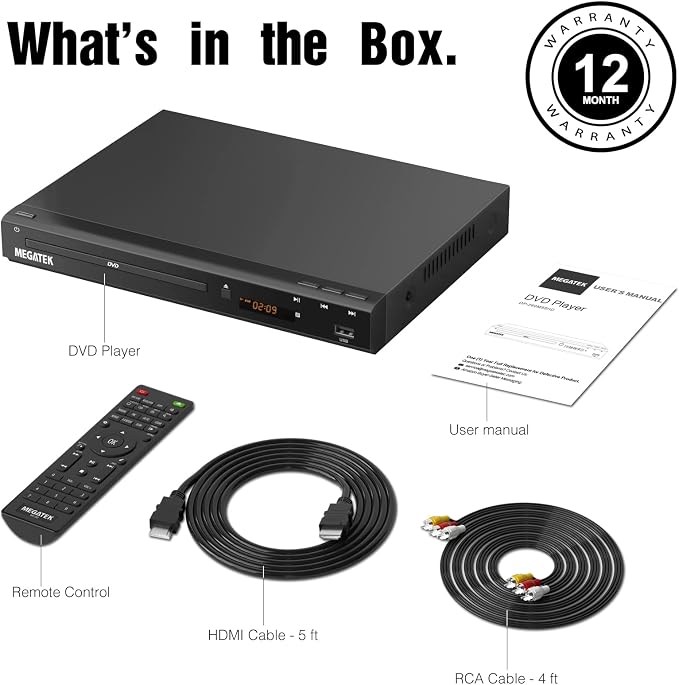 MEGATEK Region-Free DVD Player for TV with HDMI & 1080P Upscaling
