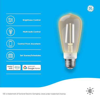 Cync GE Smart LED Light Bulb, ST19 Edison Style, Works with Amazon Alexa and Google Home, WiFi Light, Soft White, 60W Equivalent, (Pack of 2)