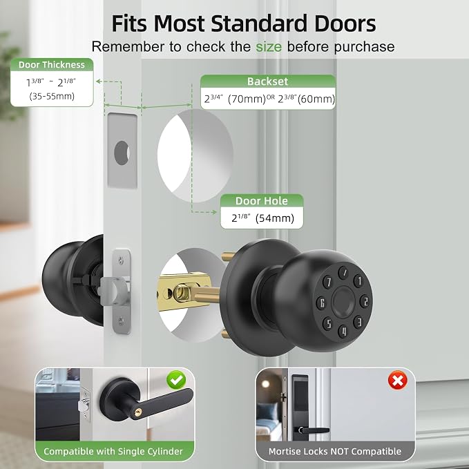 Fingerprint Door Knob, Smart Door Knob, Biometric Door Knob with Code, App Control, Auto Lock, Fingerprint Door Lock,Thumb Print Door Knobs for Bedroom, Office, Apartment