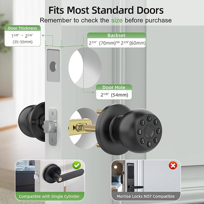 Fingerprint Door Knob, Smart Door Knob, Biometric Door Knob with Code, App Control, Auto Lock, Fingerprint Door Lock,Thumb Print Door Knobs for Bedroom, Office, Apartment